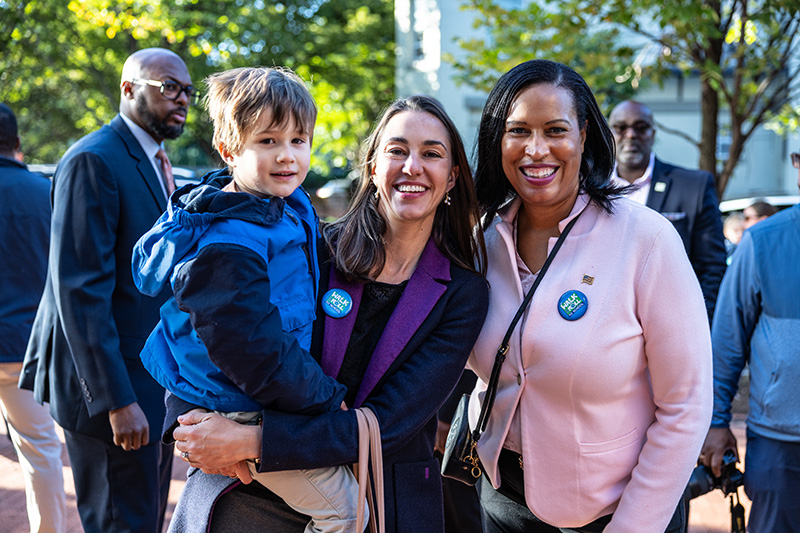 Mayor Muriel Bowser, FIA Foundation’s Natalie Draisin, and her son spoke at the Walk and Bike to School Day flagship event in Washington, DC.